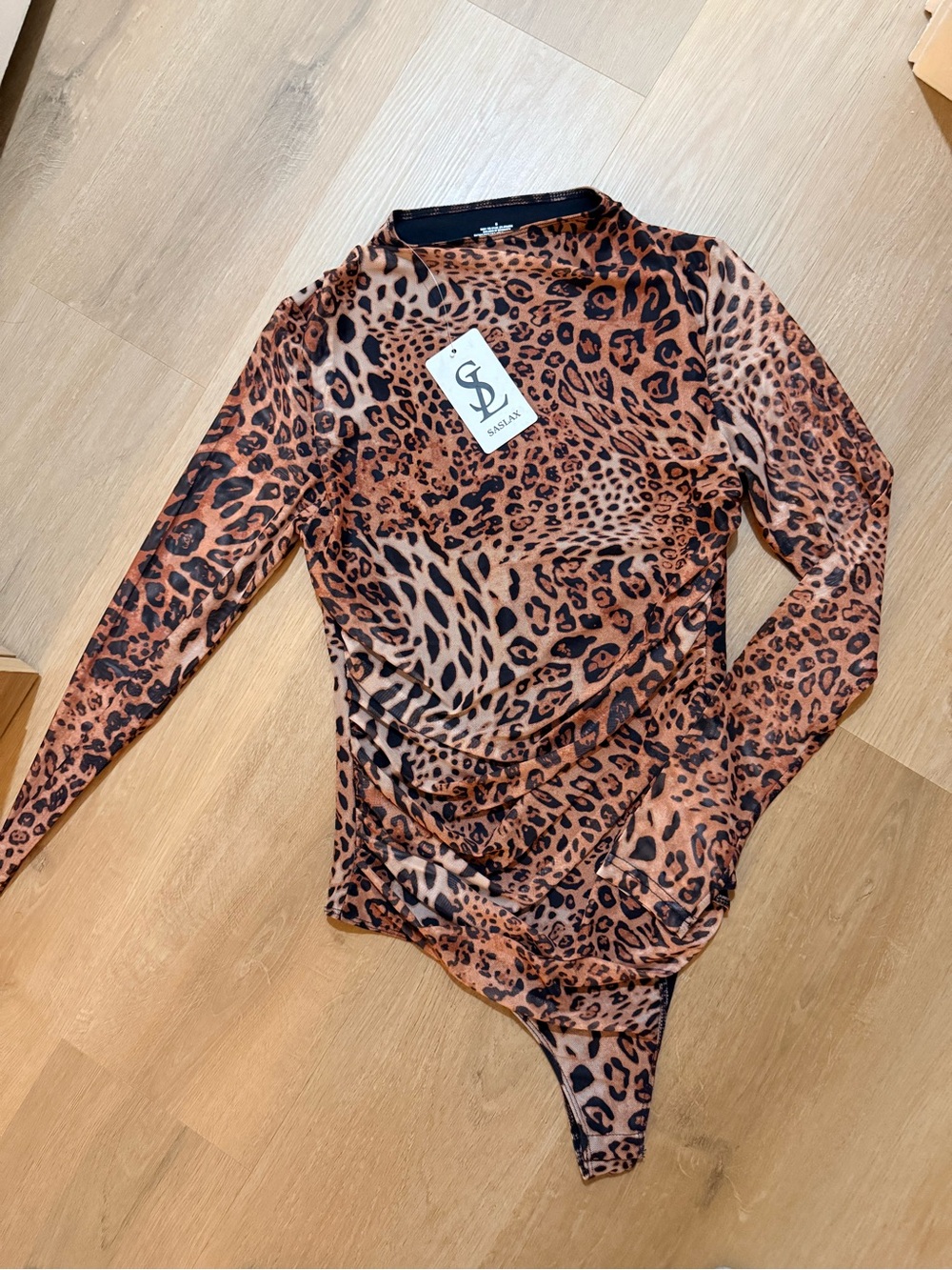 Leopard Print Long-Sleeve Bodysuit - Brown